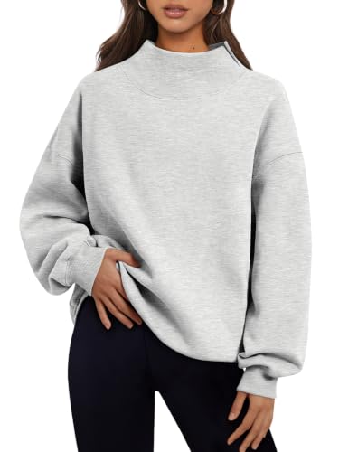 Oversized Mock Neck Sweatshirt - Medium Grey - Casual Fall Outfit