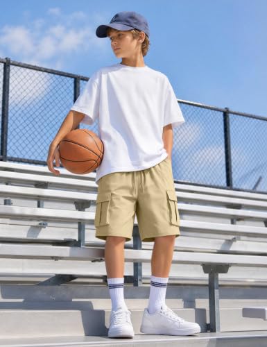 NUMYEAN Boys Cargo Shorts Quick Dry Water-Resistant Khaki 13-14 Years
