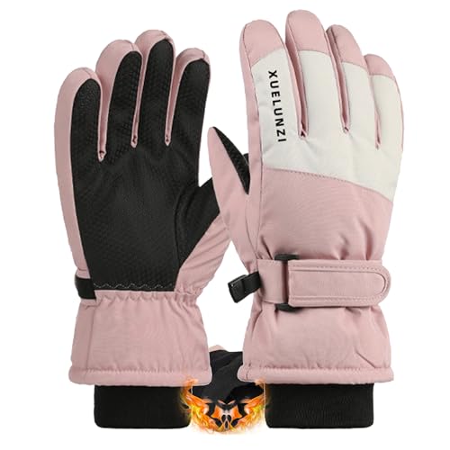 Kids Waterproof Winter Ski Gloves - Pink, Ages 8-14, Women XS-S