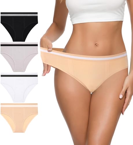 Women's Cotton Bikini Panties - High-Cut Stretch Underwear - 4 Pack Medium