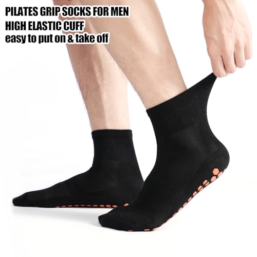 Men's Non-Slip Grip Socks for Yoga & Pilates - 3 Pairs - Black/Grey/Coffee