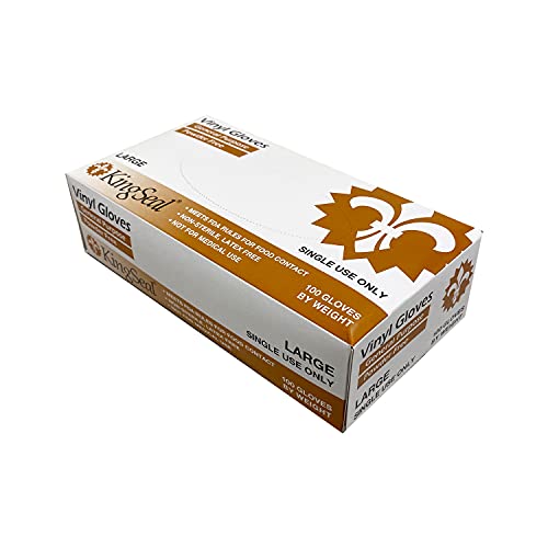 KingSeal LARGE Vinyl General Purpose Disposable Gloves, Powder-Free, 4 mil, Clear - 4 boxes of 100 Gloves by Weight (400 Count)