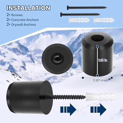 Snowboard Wall Mount - 2pcs Black, PU Rubber Grip, Easy Setup