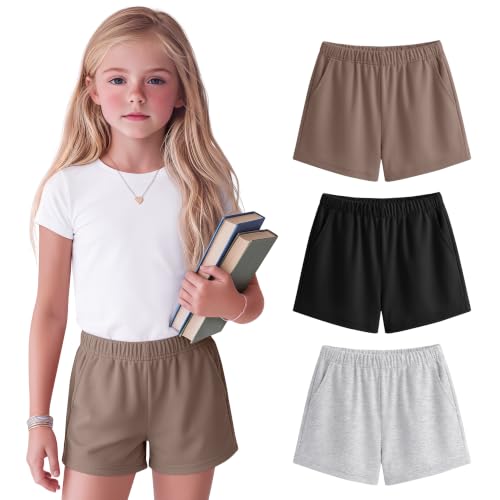 Girls' Sweat Shorts - 3 Pack Casual Athletic Shorts with Pockets