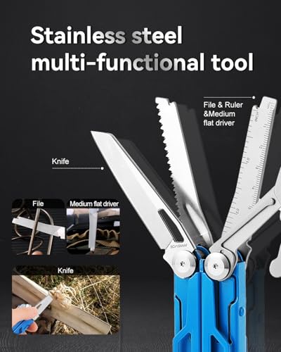 Ecrekhom Blue 15-in-1 Multi-Tool Pliers with Safety Lock & Sheath