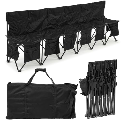 6 Seat Folding Soccer Bench - Portable Sports Team Seating with Storage - Black