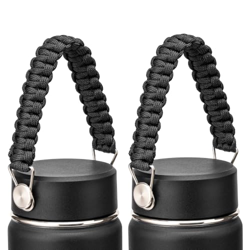 Paracord Handle for Hydro Flask Water Bottle Lids - Black, 2Pcs