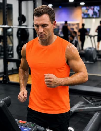 Men's Workout Sleeveless Tank Top Neon Orange X-Large Quick Dry Athletic Gym Shirt