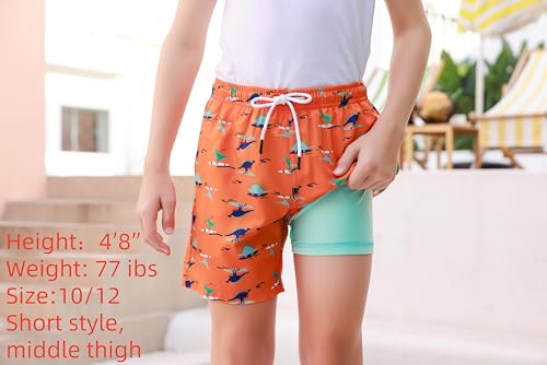 Toddler Boys Swim Trunks with Quick Dry Compression Liner - Boating Dinosaur 14-16