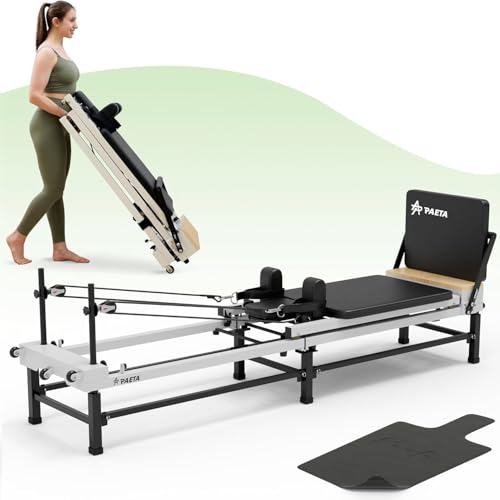 86" Foldable Pilates Reformer Machine - Adjustable Heights, Black