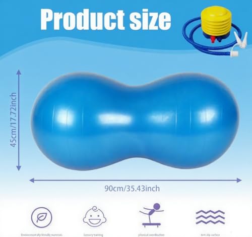Blue Peanut Shape Exercise Ball 90x45cm Anti-Burst Fitness Yoga & Therapy