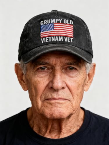 Vxchkerm Grumpy Old Vietnam Vet American Flag Patriotic Baseball Cap - One Size Black