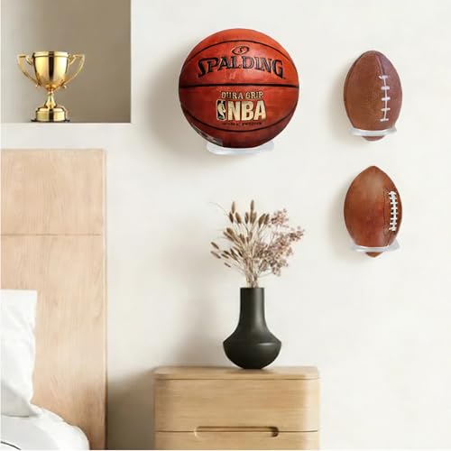 2 Pack Clear Acrylic Ball Holder Wall Mount for Basketball, Football, Soccer & Volleyball