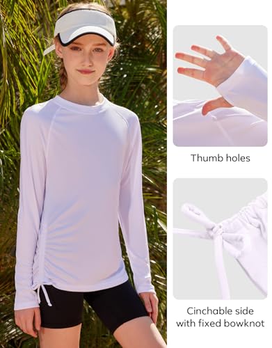 Long Sleeve Rash Guard for Girls - UPF 50+, Quick Dry, White, 11-12 Years