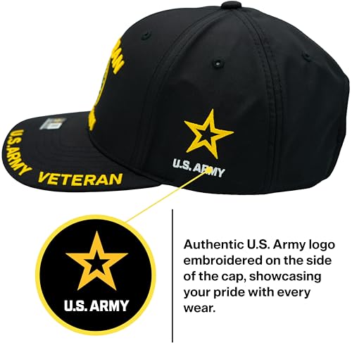 Black One Size Army Veteran Baseball Cap with Official Seal Patch - Men’s Gift