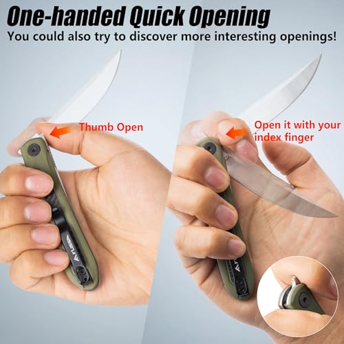 FLISSA Green Pocket Folding Knife with Quick Open Front Flipper, D2 Steel & Carbon G10 Handle
