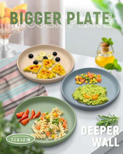 Baby Silicone Suction Plates 3-Pack 7.1 inch, Qyeejong Toddler Dishes – Cappuccino, Moonlit Ocean, Sage Green