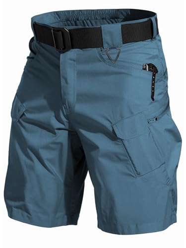 Autwitua Men's 9" Blue Cargo Shorts Lightweight Hiking Shorts with Pockets - No Belt, Size 34
