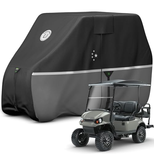 Heavy Duty Golf Cart Cover - Waterproof, Windproof for 2+2/4 Passengers - Black Gray