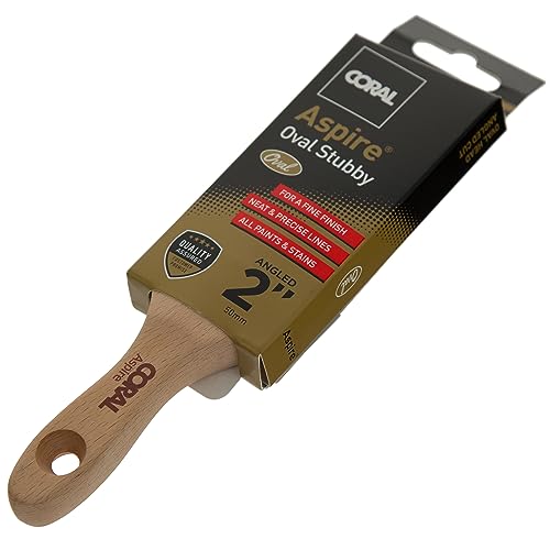 Coral 31753 Aspire 2 inch Paint Brush Professional Firm Angled Cut with Oval Stubby Short Profile for Fast Accurate Cutting-in Ultra-Smooth Finish with Trade Emulsion or Gloss FSC Wood Handle