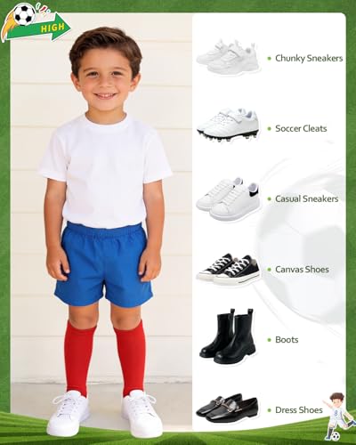 Kids Knee High Soccer Socks - 2 Pair Red, Ages 3-6