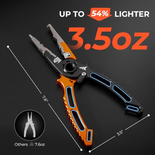 KastKing Ti-Forge Titanium Jaw Fishing Pliers Twin-Tip Split Ring Nose – Orange/Black