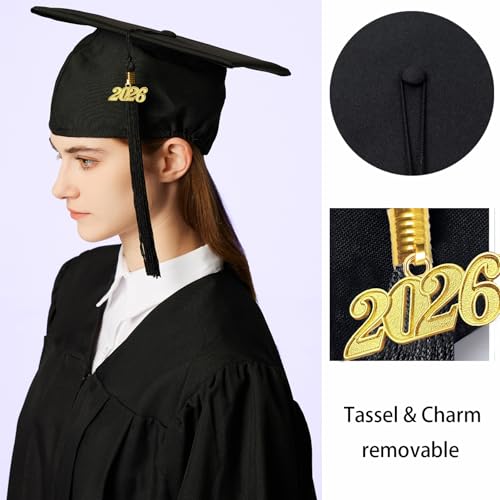 Unisex Matte Graduation Cap with 2026 Tassel Charm - Black