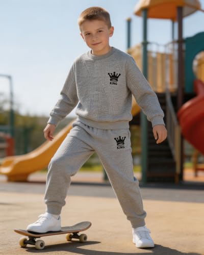 Jolyshlid Boys 6-Piece Knit Outfit Set Gray/Blue/Black 4-5T