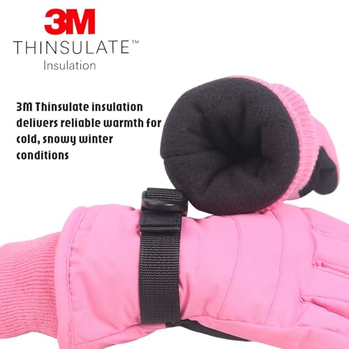 Kids Warm Winter Gloves - Snowproof Fleece Lining - Light Pink, 4-6 Years