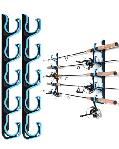 Ghosthorn Fishing Rod Rack - Wall or Ceiling Mounted Pole Holder for 5 Rods, Blue, 1 Pack