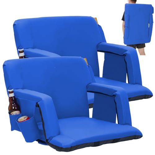 20 Inch Stadium Seats - 2 Pack Bleacher Chairs with Back Support, Armrests & Storage - Blue