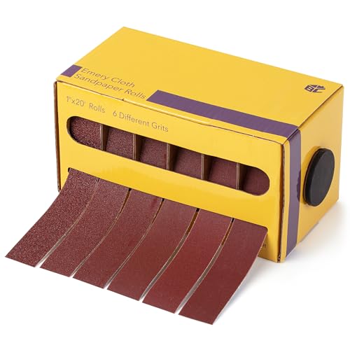 Bates- Emery Cloth Roll, 1" x 20 FT, 6 Grits, 80/150/240/320/400/600 Grit, Abrasive Sandpaper Roll of Sandpaper Set with Dispenser, Emery Cloth for Metal, Wood, Polishing