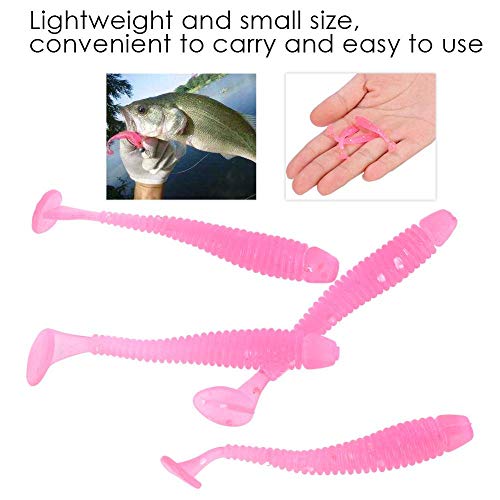 Soft Fishing Lures - 50 Pcs T-Tail Grub Worm Baits - Pink