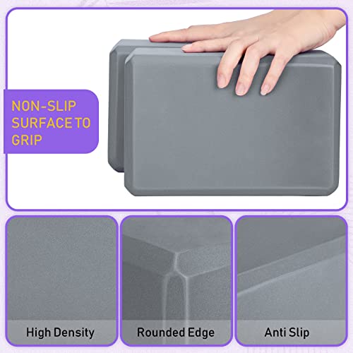 Yoga Blocks Set of 6 - Gray EVA Foam, Non-Slip for Stability