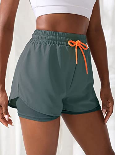 2 in 1 Women's Workout Shorts - Gym, Yoga, Running Skirt - Large, Green