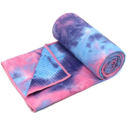 Eunzel 2 Pack Non Slip Yoga Towels with Grip Dots for Hot Yoga & Pilates, 72 x 24 inches, Pink & Blue/Green & Purple