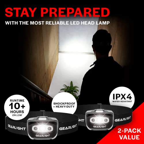 LED Headlamp 2-Pack - Battery Powered, 7 Modes, Adjustable Band