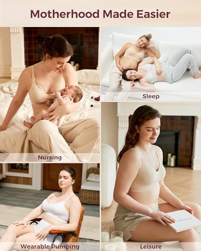 Momcozy U.S. Cotton Nursing Bras for Breastfeeding - Seamless Maternity Bra, XX-Large Light Gray