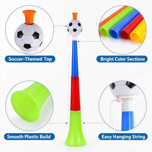 10 Pack Soccer Stadium Horns - Colorful Plastic Noisemakers