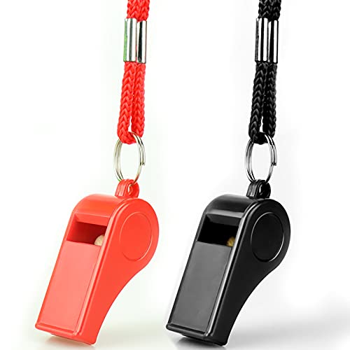 Loud Pea Whistles with Lanyards - 2 Pack for Sports, Training & Emergency