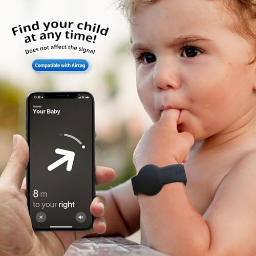 Waterproof AirTag Bracelet for Kids - Black Soft Silicone Band