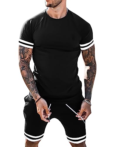 Babioboa Men's Short Sets 2 Piece Outfit - Medium Black Summer Tracksuit