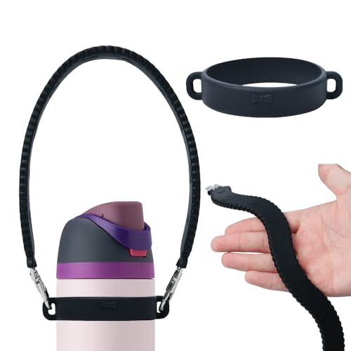 Silicone Water Bottle Carrier Strap - Black, Fits 8-40oz Tumblers