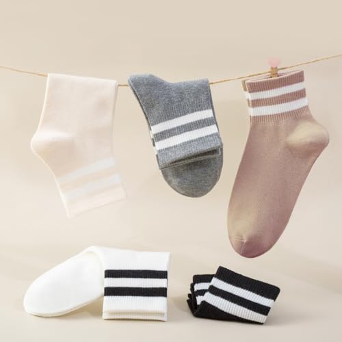 SISOSOCK 6 Pairs Quarter Crew Athletic Cotton Socks for Women - Black, White, Grey with Gift Box - Size 5-9