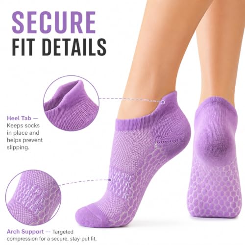 Ankle Running Socks for Women - Athletic Wicking Cushioned - Medium Pink/Purple/Blue