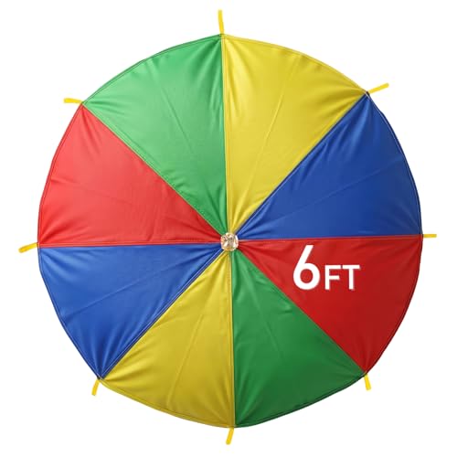 Rainbow Parachute for Kids, 6ft Kids with Handles 4-8 Children,