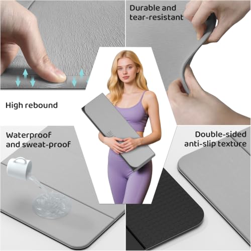 Onlyhe Foldable Yoga Mat for Home & Outdoor Workout Grey & Black 8mm Thick Non-Slip Exercise Mat
