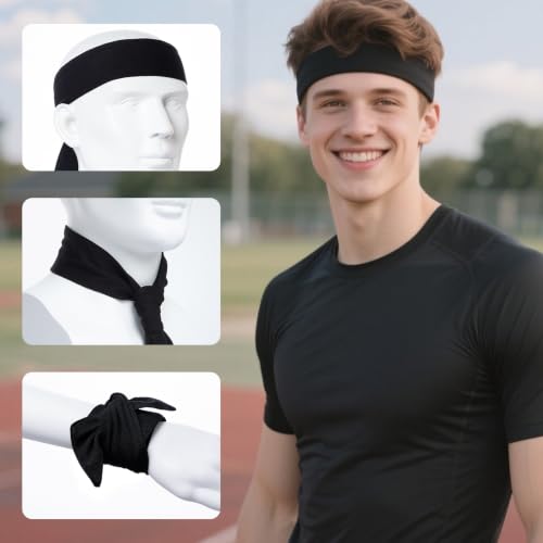 Adjustable Black Headband Set - 3pcs Sports Sweatbands for Men & Women