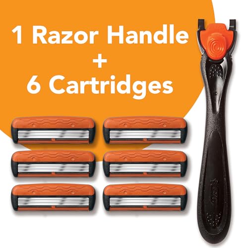 Comfort 3 Refillable Razor Set - 1 Handle & 6 Cartridges - Black/Orange