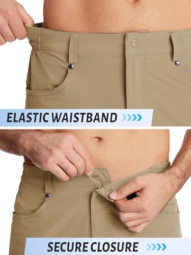 TACVASEN 10" Khaki Men's Hiking Cargo Shorts with Zipper Pockets - Quick Dry, 32